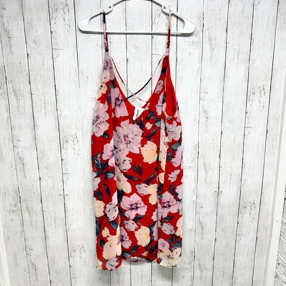 Lulu's Dress Women XL Red Floral V-Neck and Back Spaghetti Strap Mini Red Summer - Picture 6 of 6